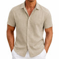 Chemise homme L en tissu aspect lin beige à manches courtes coupe décontractée