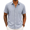 Chemise homme L bleu clair à manches courtes en tissu tissé style décontracté