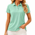 Polo femme S en tissu lisse vert menthe à manches courtes coupe ajustée