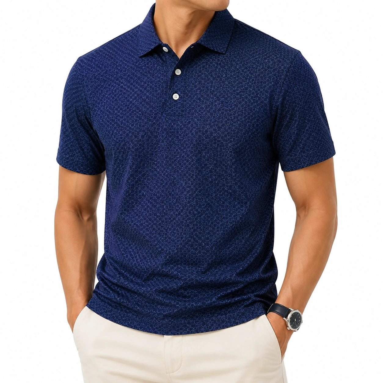 Polo homme taille M bleu marine à motif manches courtes style décontracté