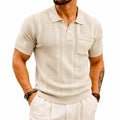 Polo homme taille L en maille beige à manches courtes style texturé