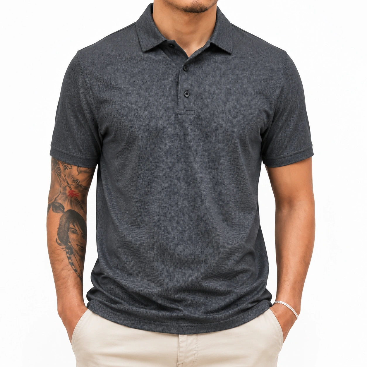 Polo homme taille L gris anthracite à manches courtes style décontracté