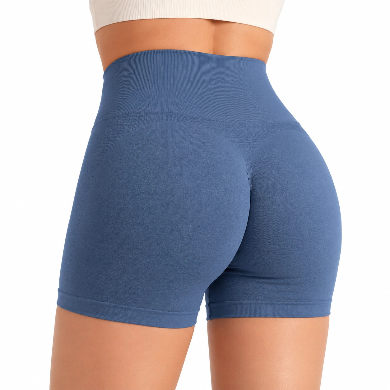 Short cycliste femme S bleu taille haute en tissu extensible sans couture