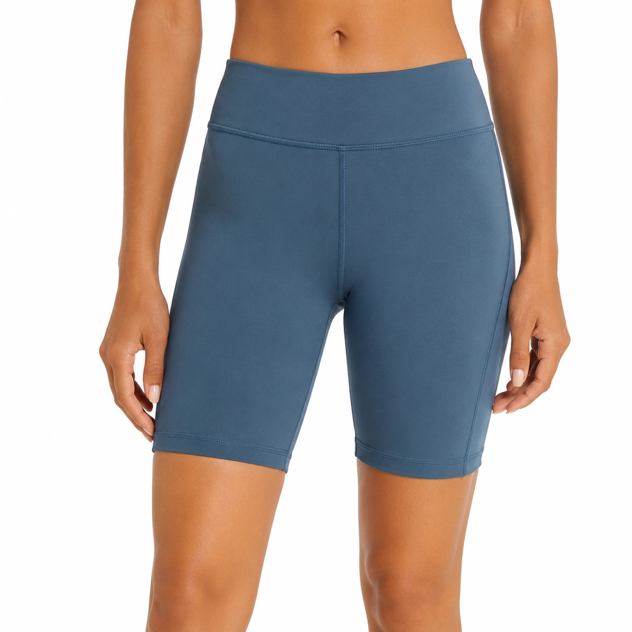 Short cycliste femme M bleu pétrole extensible taille haute sport