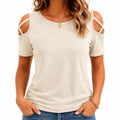 T-shirt femme taille L beige à épaules dénudées manches courtes style décontracté