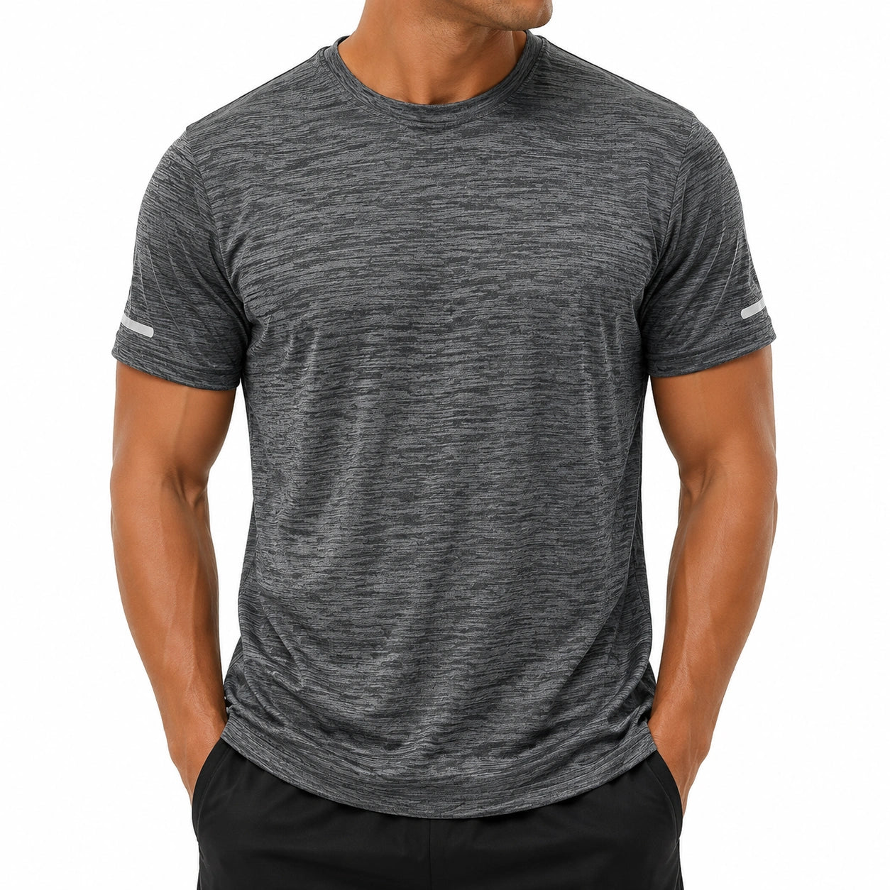T-shirt homme M gris chiné à manches courtes pour sport