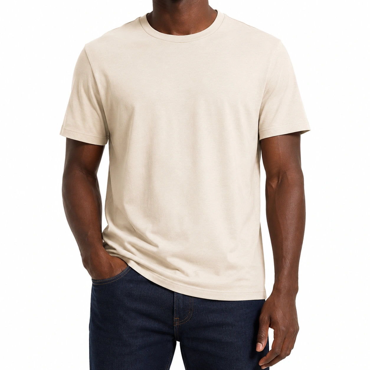 T-shirt homme M en jersey beige à manches courtes coupe décontractée