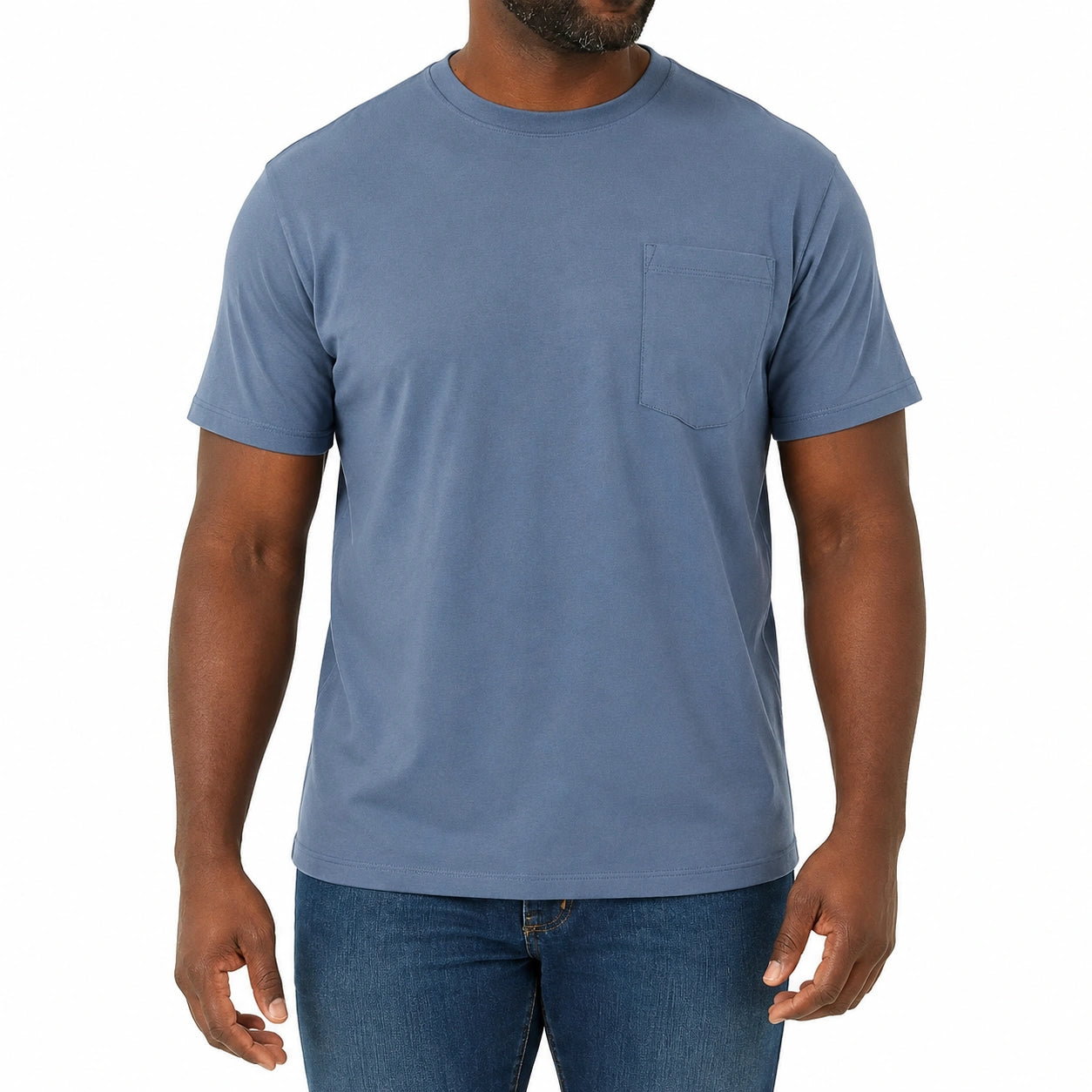 T-shirt homme taille M en maille bleu ardoise à poche poitrine style décontracté