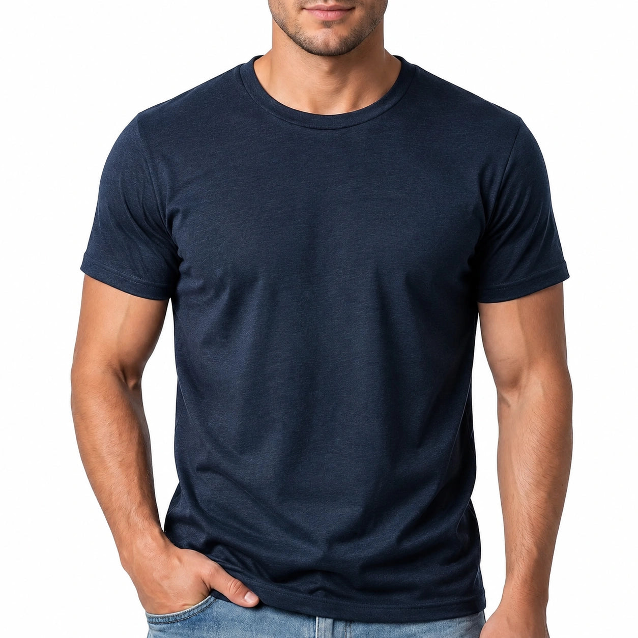 T-shirt homme L bleu marine à manches courtes col rond uni